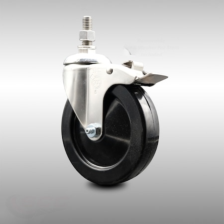Service Caster 5 Inch 316SS Hard Rubber Swivel 10mm Threaded Stem Caster Total Lock Brake SCC-SS316TSTTL20S514-HRS-M1015